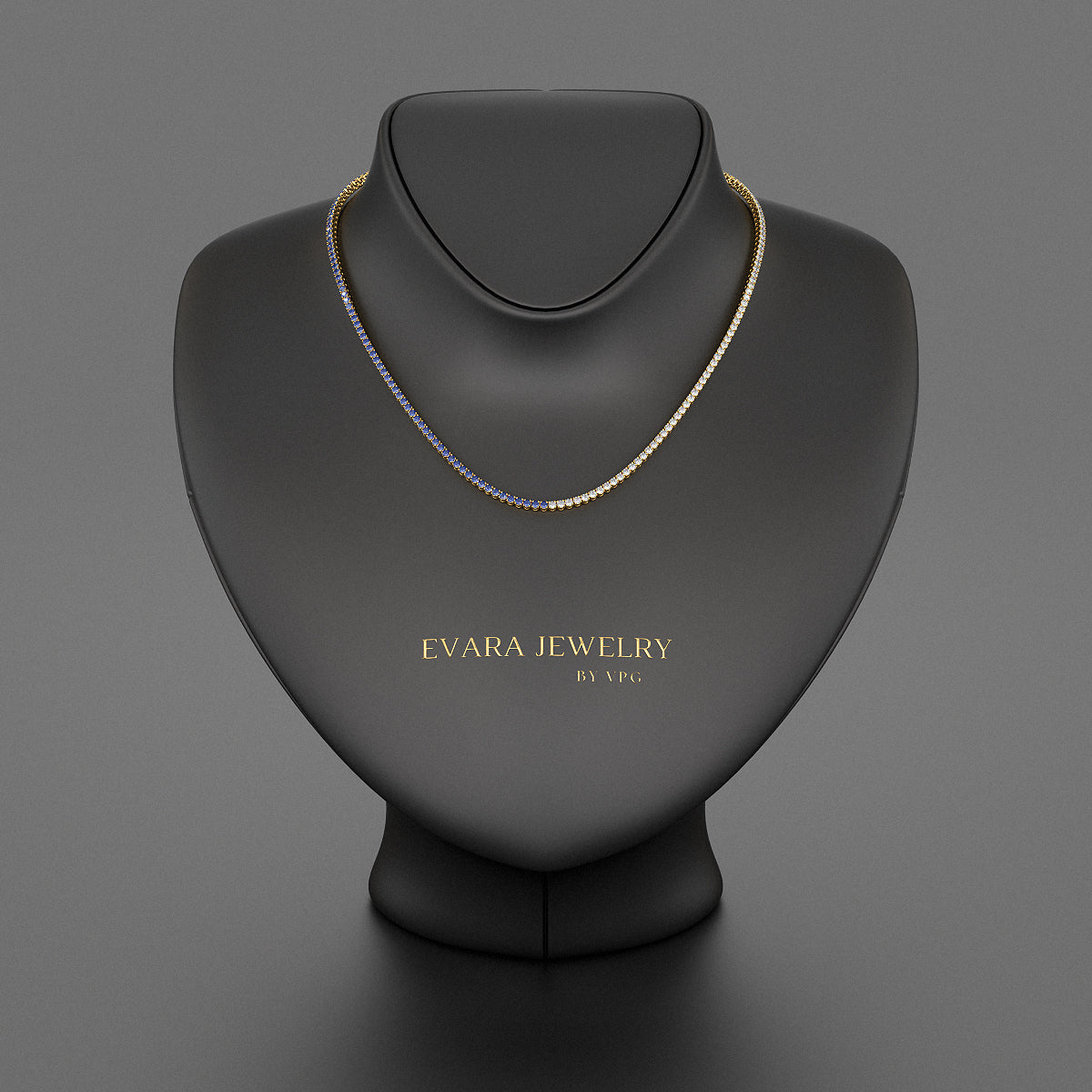 Natural Sapphire & Diamond 50 - 50 Tennis Necklace in 14K/18K Gold - Evara Jewelry LLC