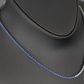 Natural Sapphire & Diamond 50 - 50 Tennis Necklace in 14K/18K Gold - Evara Jewelry LLC