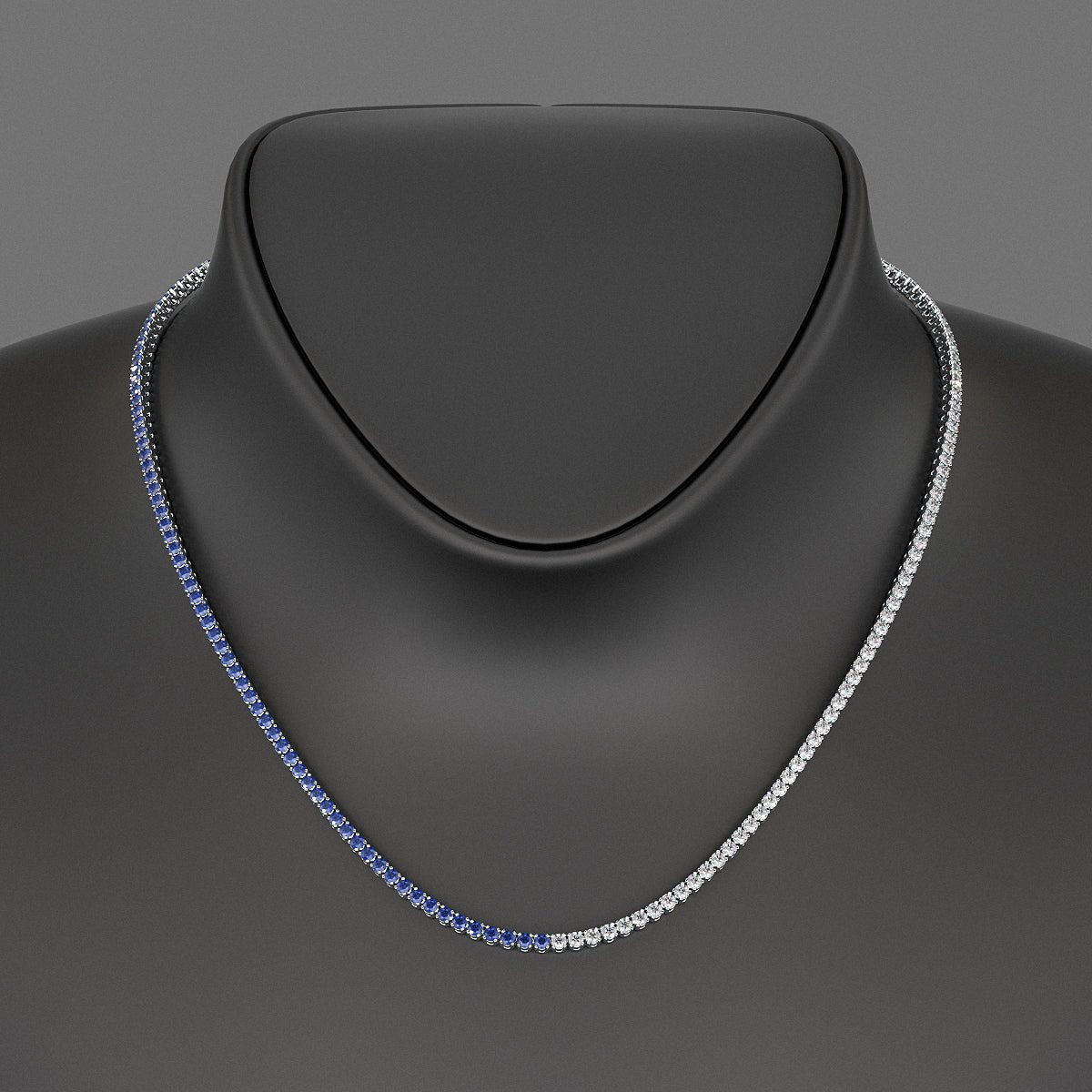 Natural Sapphire & Diamond 50 - 50 Tennis Necklace in 14K/18K Gold - Evara Jewelry LLC
