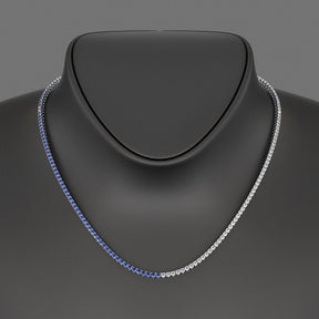 Natural Sapphire & Diamond 50 - 50 Tennis Necklace in 14K/18K Gold - Evara Jewelry LLC