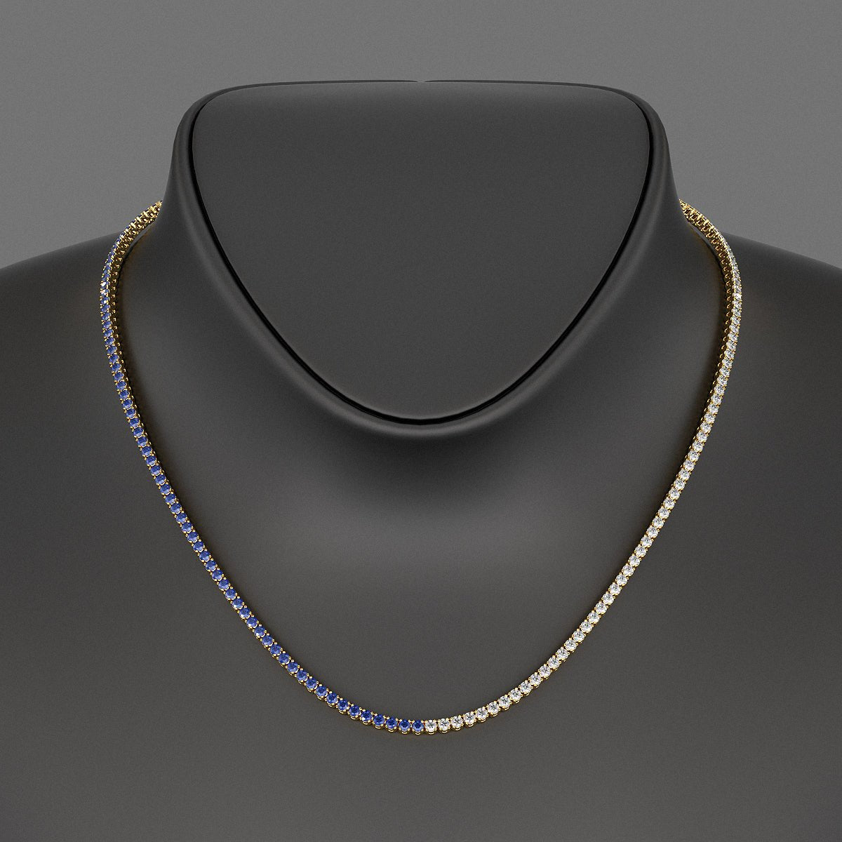 Natural Sapphire & Diamond 50 - 50 Tennis Necklace in 14K/18K Gold - Evara Jewelry LLC