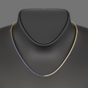 Natural Sapphire & Diamond 50 - 50 Tennis Necklace in 14K/18K Gold - Evara Jewelry LLC