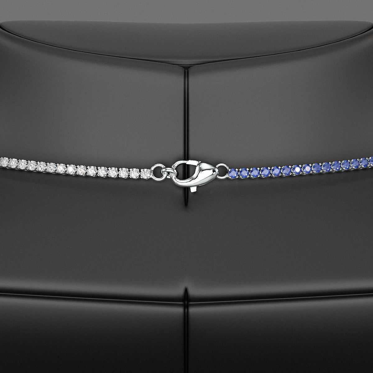 Natural Sapphire & Diamond 50 - 50 Tennis Necklace in 14K/18K Gold - Evara Jewelry LLC