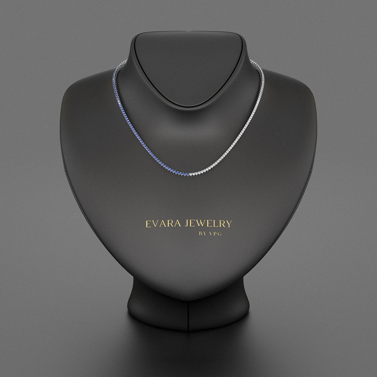 Natural Sapphire & Diamond 50 - 50 Tennis Necklace in 14K/18K Gold - Evara Jewelry LLC