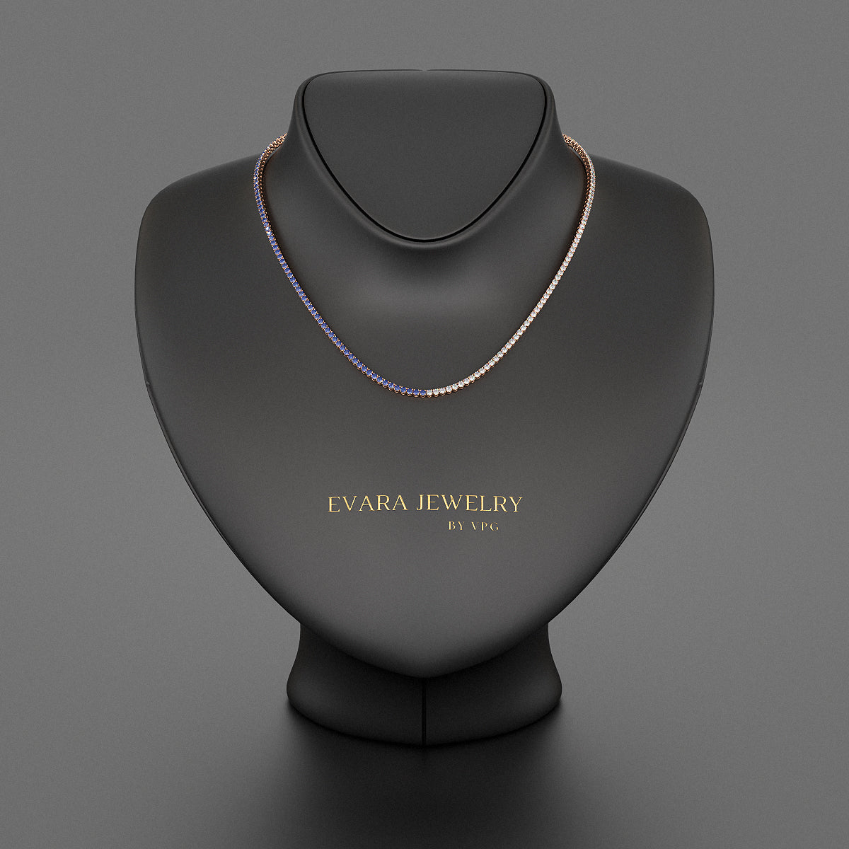 Natural Sapphire & Diamond 50 - 50 Tennis Necklace in 14K/18K Gold - Evara Jewelry LLC
