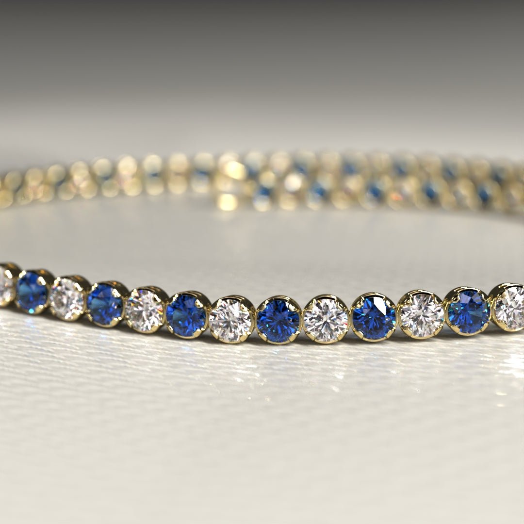 Natural Sapphire & Diamond Alternate Tennis Bracelet in 14K/18K Gold - Evara Jewelry LLC