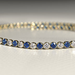 Natural Sapphire & Diamond Alternate Tennis Bracelet in 14K/18K Gold - Evara Jewelry LLC