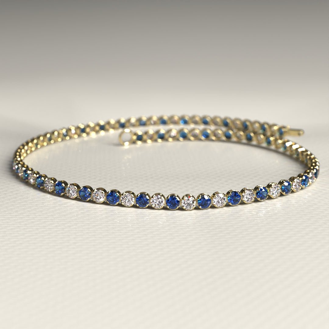 Natural Sapphire & Diamond Alternate Tennis Bracelet in 14K/18K Gold - Evara Jewelry LLC