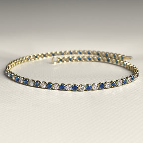 Natural Sapphire & Diamond Alternate Tennis Bracelet in 14K/18K Gold - Evara Jewelry LLC