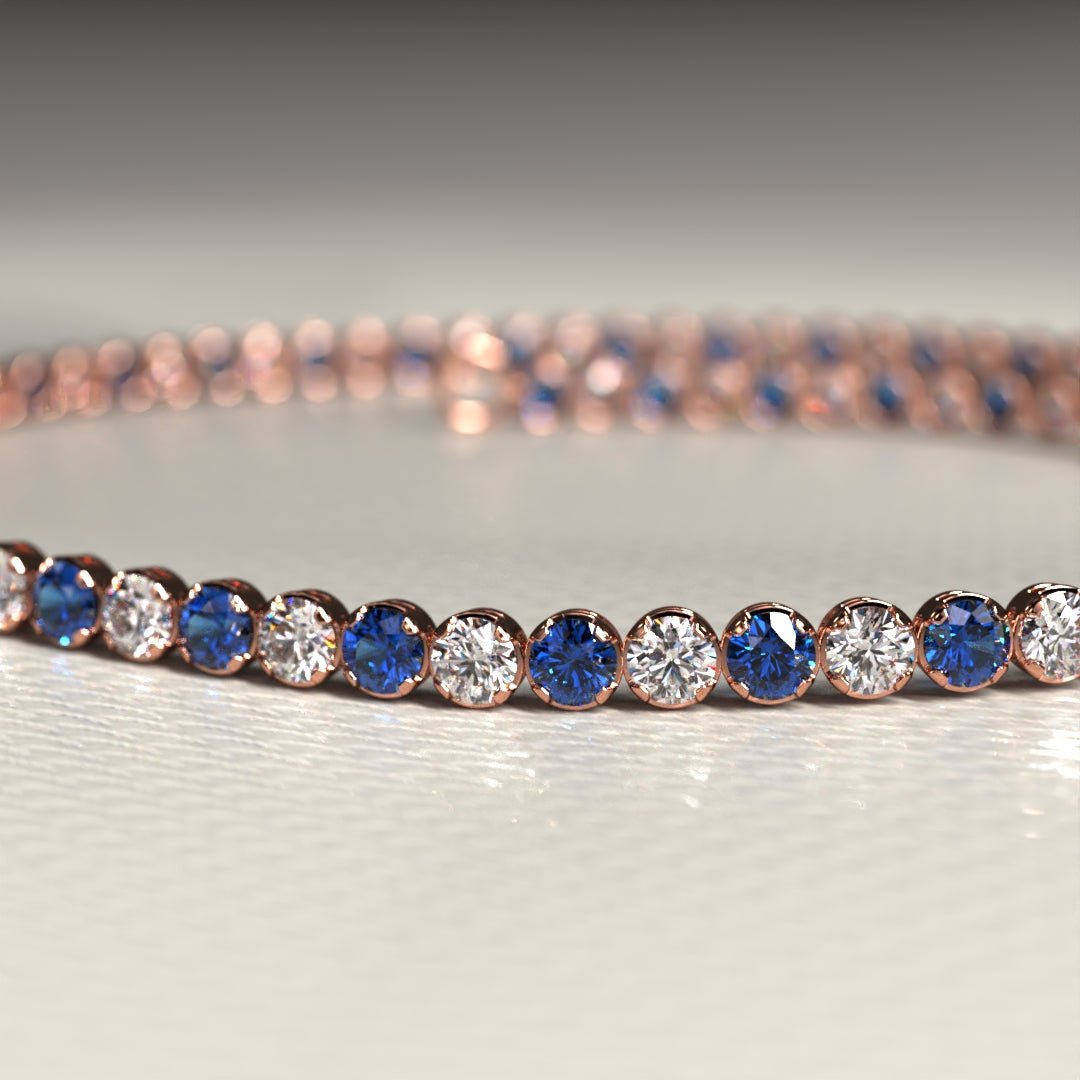 Natural Sapphire & Diamond Alternate Tennis Bracelet in 14K/18K Gold - Evara Jewelry LLC