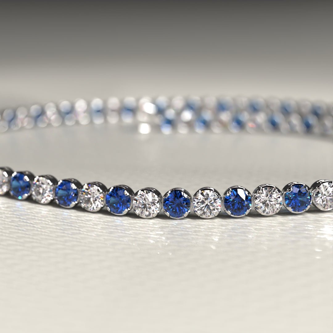 Natural Sapphire & Diamond Alternate Tennis Bracelet in 14K/18K Gold - Evara Jewelry LLC