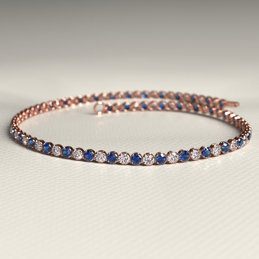 Natural Sapphire & Diamond Alternate Tennis Bracelet in 14K/18K Gold - Evara Jewelry LLC