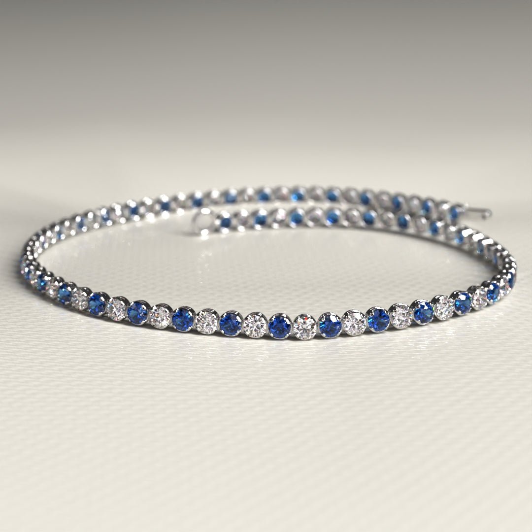 Natural Sapphire & Diamond Alternate Tennis Bracelet in 14K/18K Gold - Evara Jewelry LLC