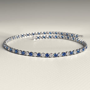 Natural Sapphire & Diamond Alternate Tennis Bracelet in 14K/18K Gold - Evara Jewelry LLC