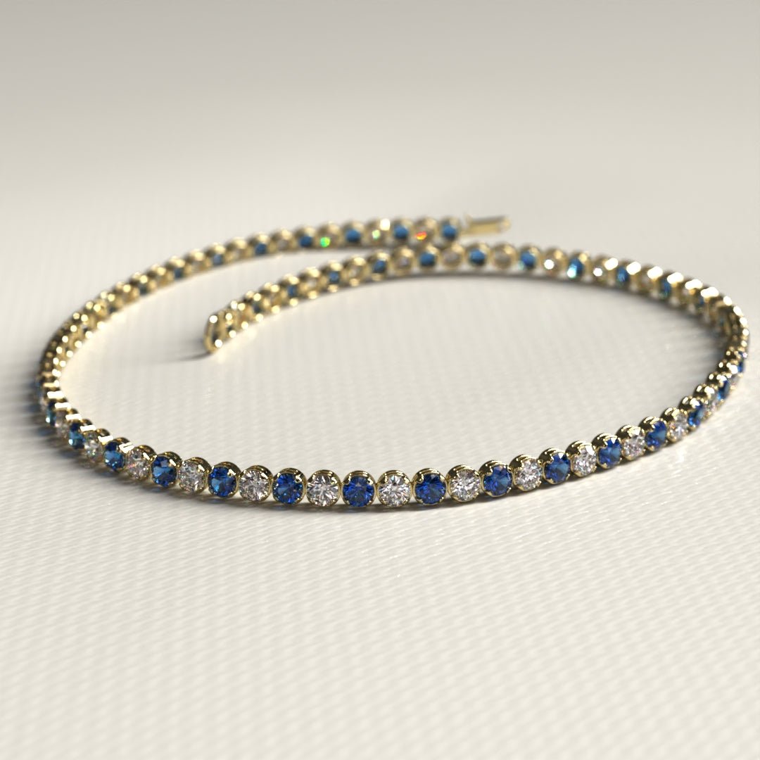Natural Sapphire & Diamond Alternate Tennis Bracelet in 14K/18K Gold - Evara Jewelry LLC