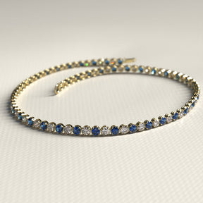 Natural Sapphire & Diamond Alternate Tennis Bracelet in 14K/18K Gold - Evara Jewelry LLC