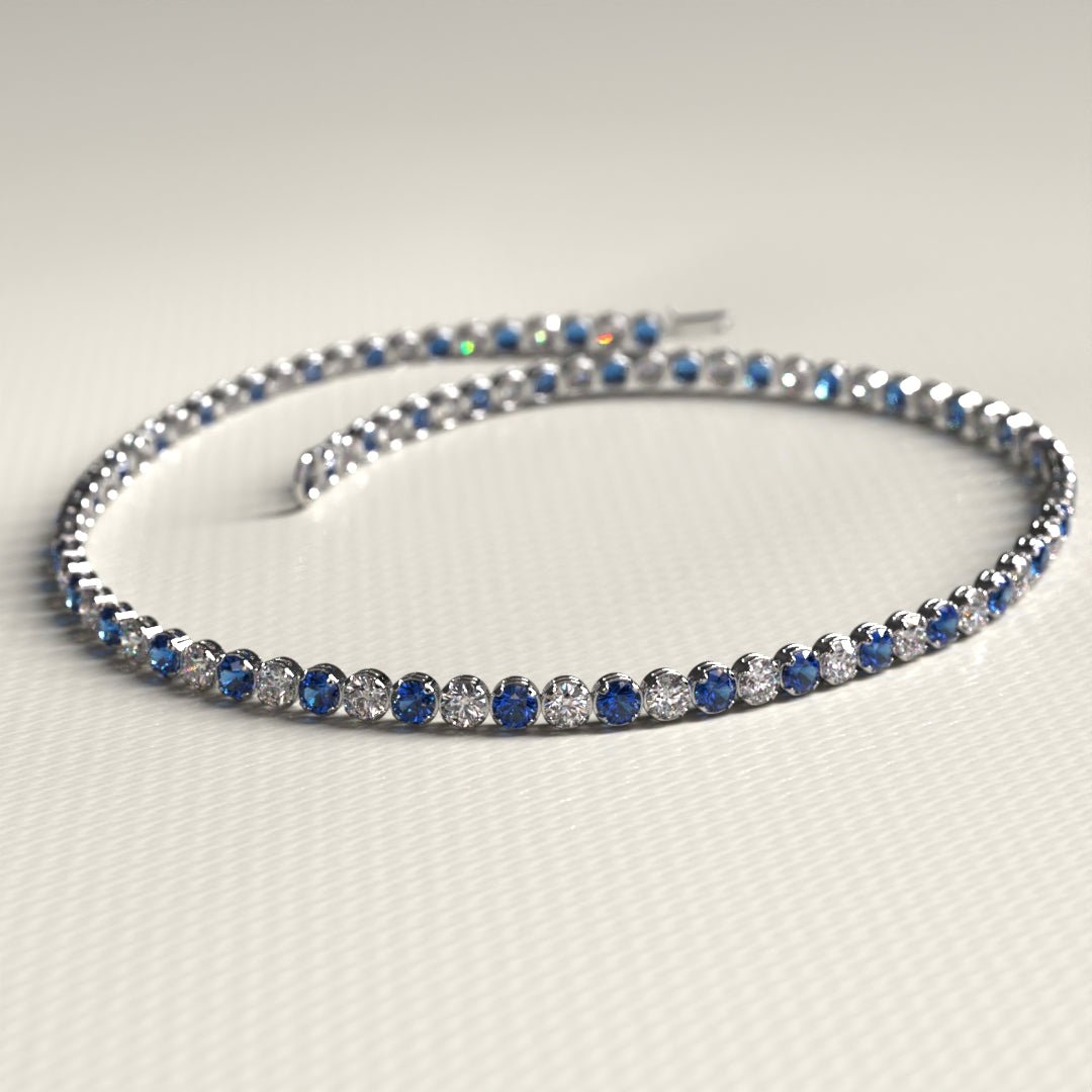 Natural Sapphire & Diamond Alternate Tennis Bracelet in 14K/18K Gold - Evara Jewelry LLC