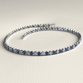 Natural Sapphire & Diamond Alternate Tennis Bracelet in 14K/18K Gold - Evara Jewelry LLC