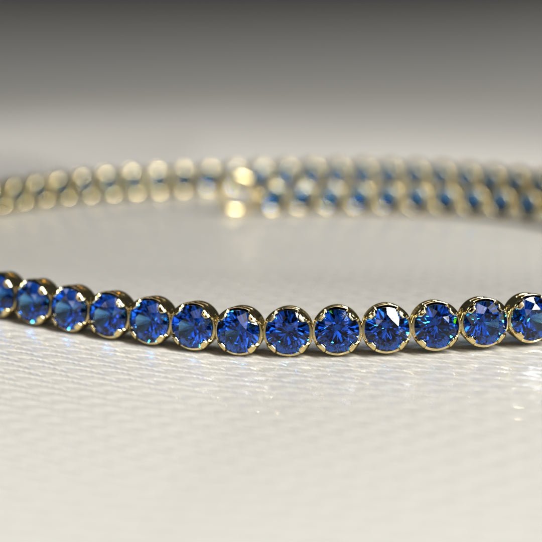 Natural Sapphire Tennis Bracelet in 14K/18K White Gold / Blue Stacking Bracelet / September Birthstone Bracelet - Evara Jewelry LLC