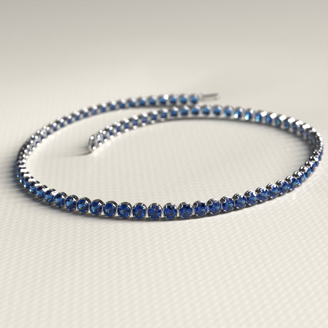 Natural Sapphire Tennis Bracelet in 14K/18K White Gold / Blue Stacking Bracelet / September Birthstone Bracelet - Evara Jewelry LLC