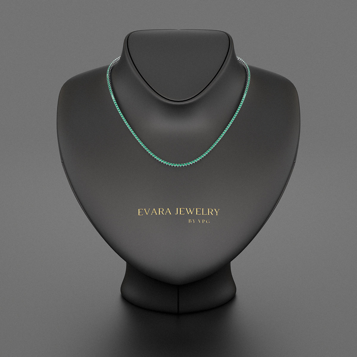 Natural Zambian Green Emerald Tennis Necklace in 14K/18K White Gold - Evara Jewelry LLC