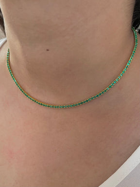 Natural Zambian Green Emerald Tennis Necklace in 14K/18K White Gold - Evara Jewelry LLC