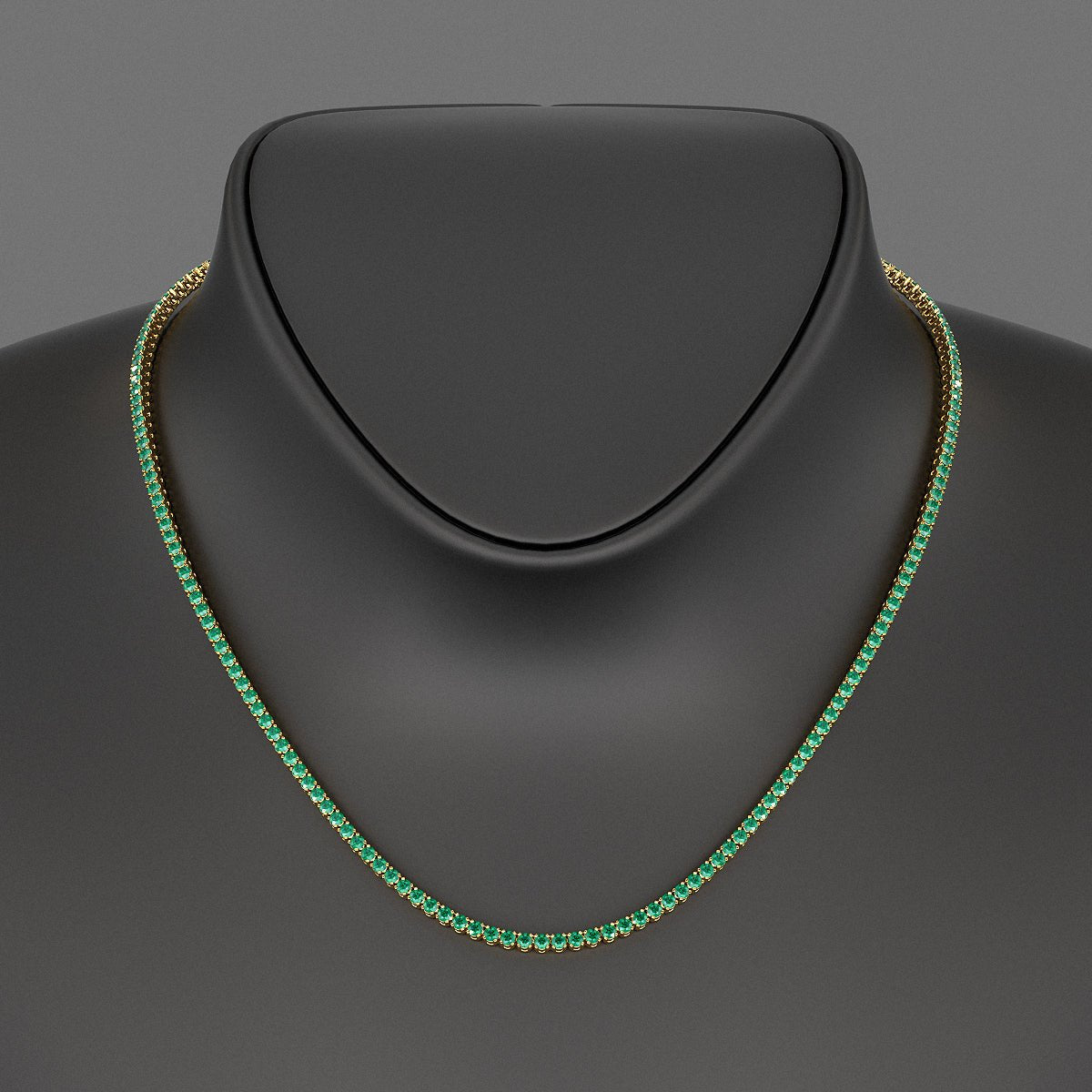Natural Zambian Green Emerald Tennis Necklace in 14K/18K White Gold - Evara Jewelry LLC