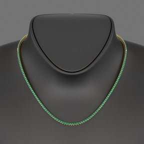 Natural Zambian Green Emerald Tennis Necklace in 14K/18K White Gold - Evara Jewelry LLC
