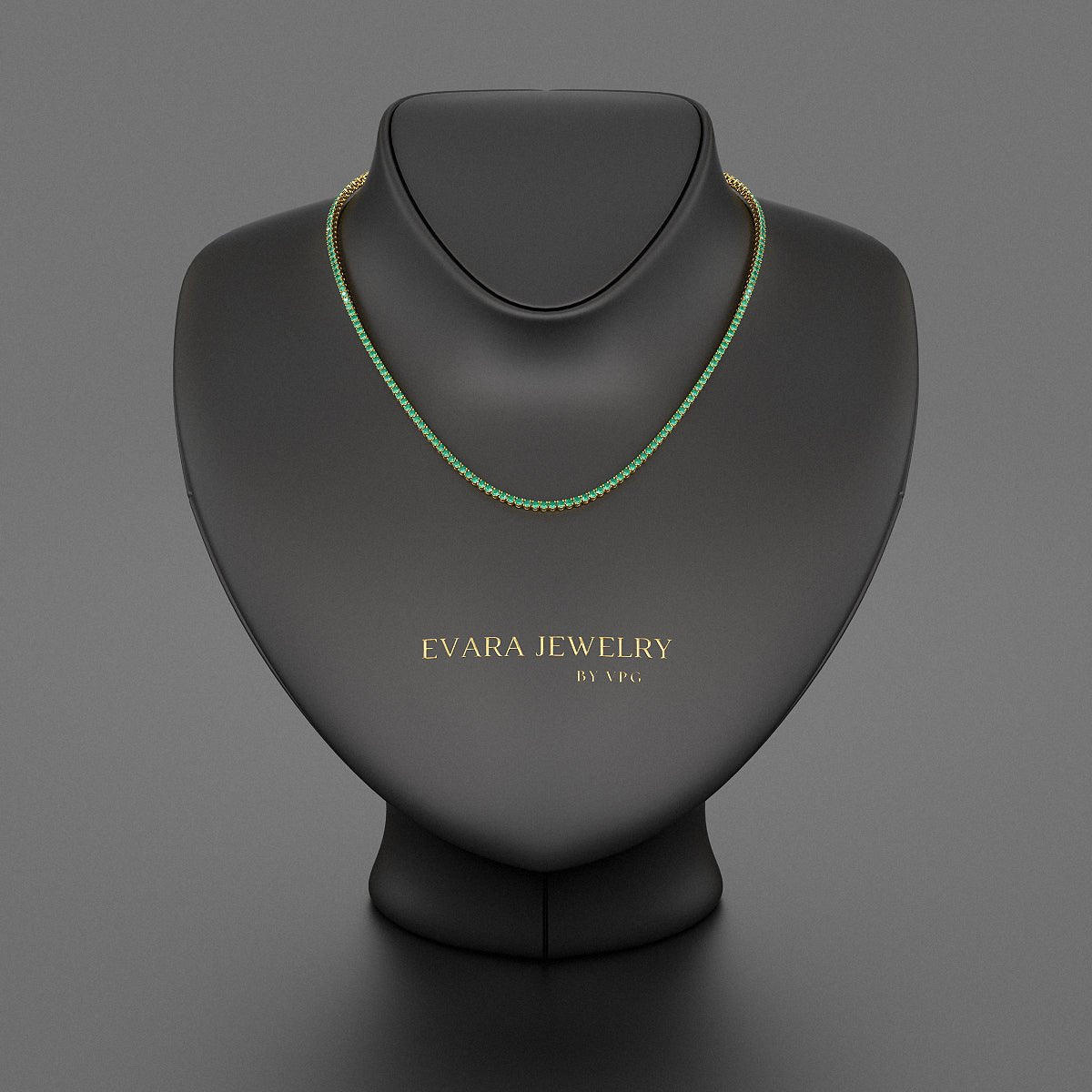 Natural Zambian Green Emerald Tennis Necklace in 14K/18K White Gold - Evara Jewelry LLC