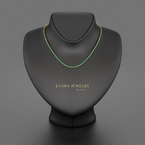 Natural Zambian Green Emerald Tennis Necklace in 14K/18K White Gold - Evara Jewelry LLC