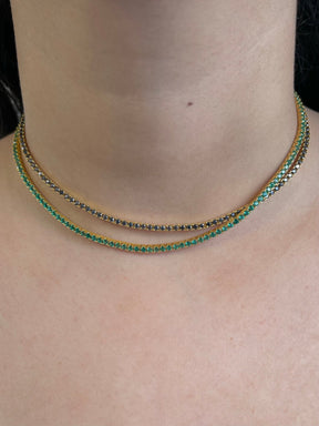 Natural Zambian Green Emerald Tennis Necklace in 14K/18K White Gold - Evara Jewelry LLC
