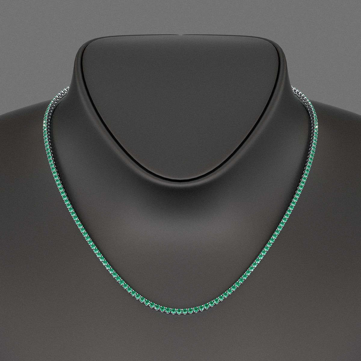 Natural Zambian Green Emerald Tennis Necklace in 14K/18K White Gold - Evara Jewelry LLC