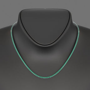 Natural Zambian Green Emerald Tennis Necklace in 14K/18K White Gold - Evara Jewelry LLC