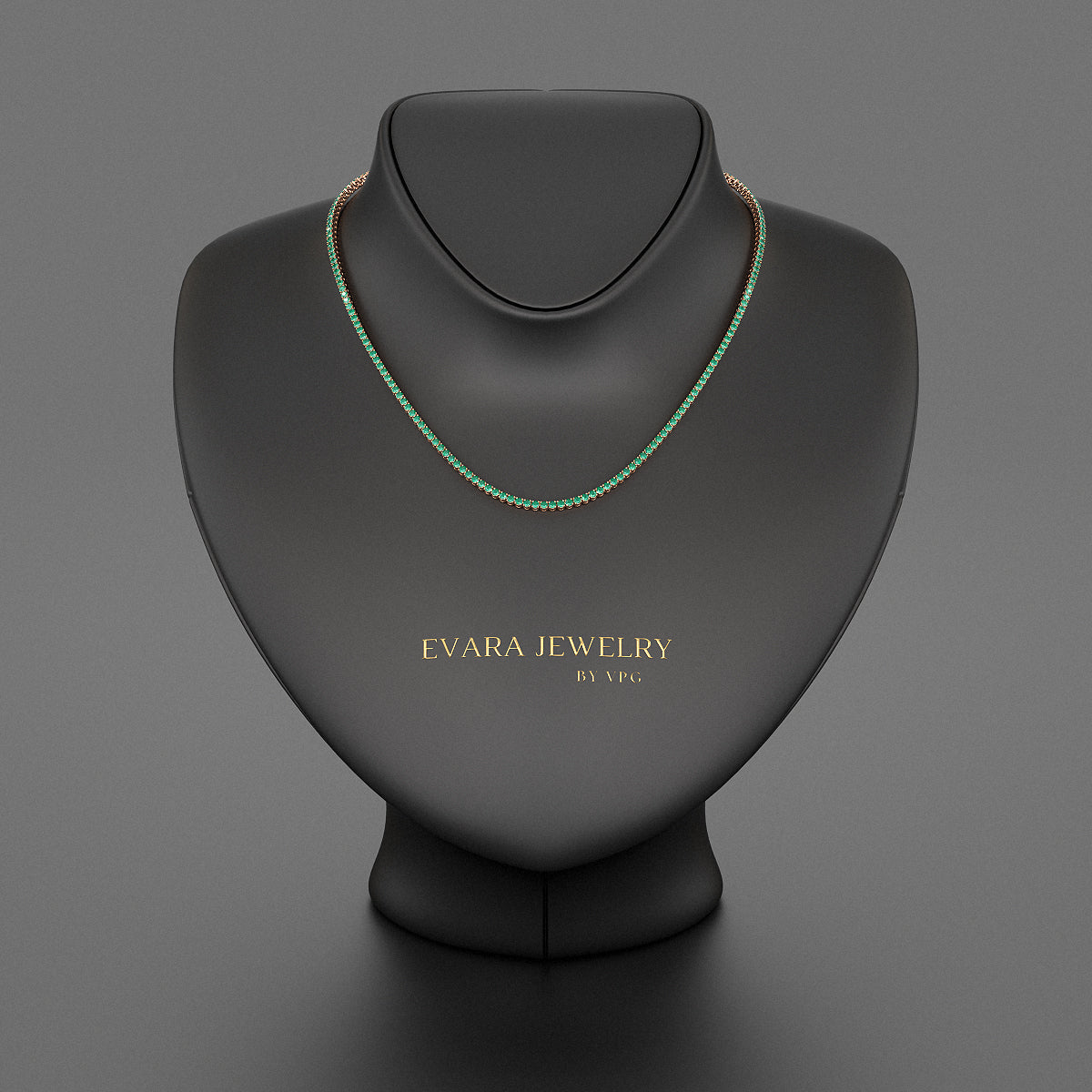 Natural Zambian Green Emerald Tennis Necklace in 14K/18K White Gold - Evara Jewelry LLC