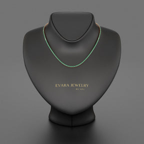 Natural Zambian Green Emerald Tennis Necklace in 14K/18K White Gold - Evara Jewelry LLC