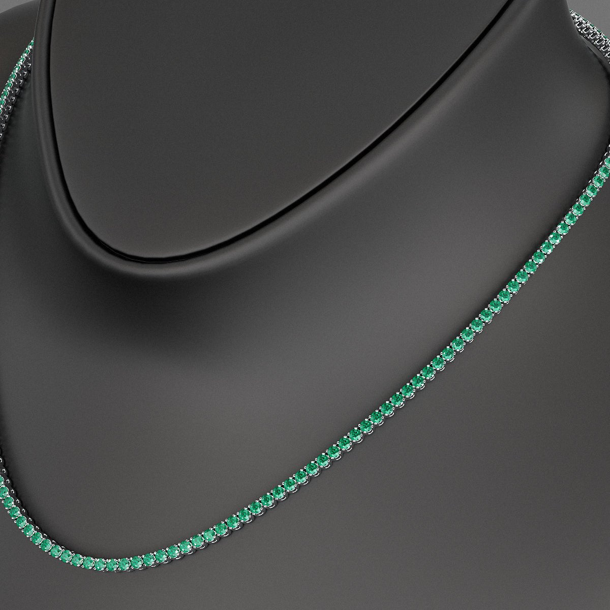 Natural Zambian Green Emerald Tennis Necklace in 14K/18K White Gold - Evara Jewelry LLC