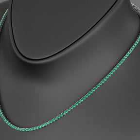 Natural Zambian Green Emerald Tennis Necklace in 14K/18K White Gold - Evara Jewelry LLC