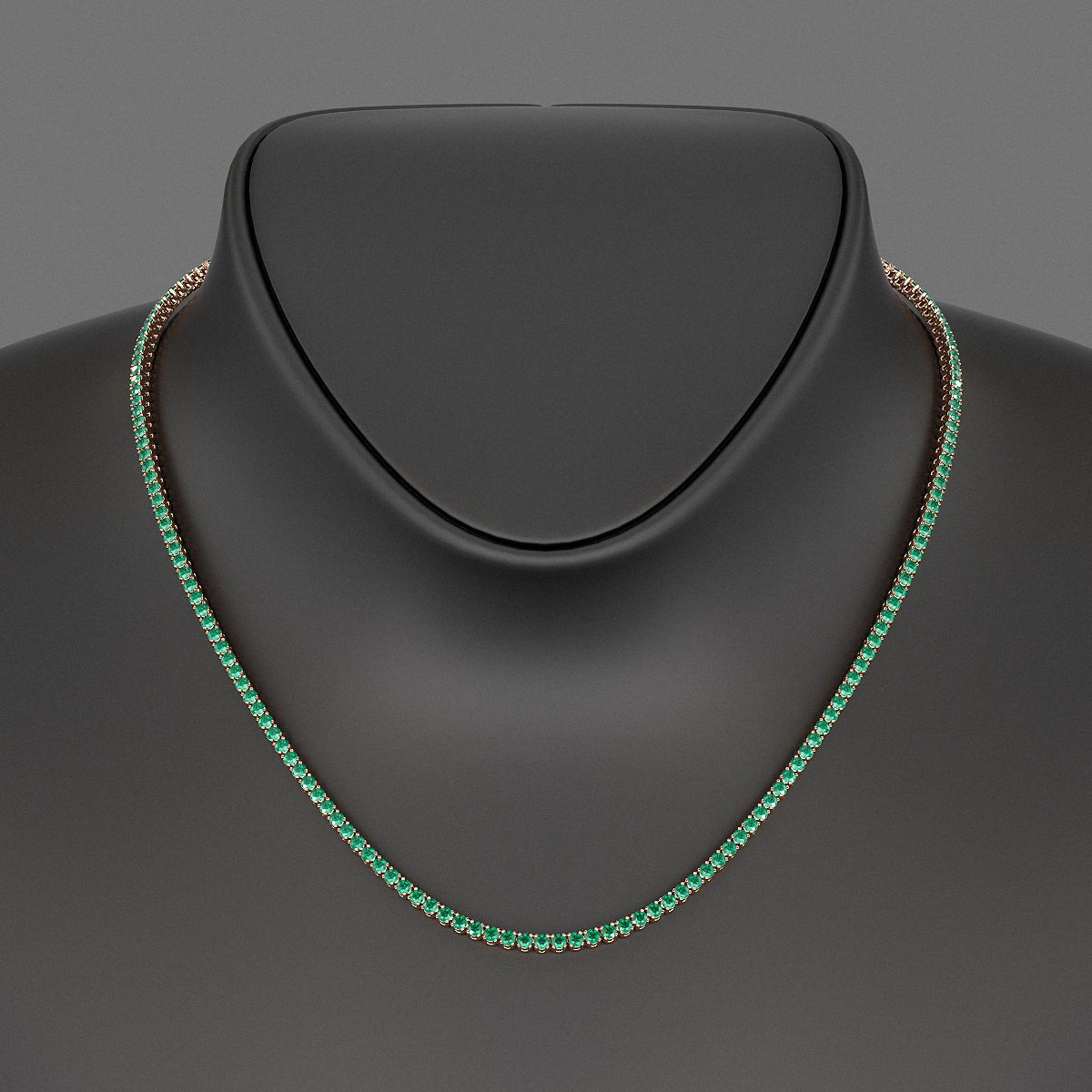 Natural Zambian Green Emerald Tennis Necklace in 14K/18K White Gold - Evara Jewelry LLC