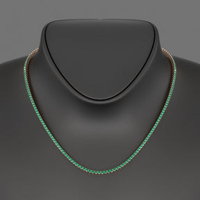 Natural Zambian Green Emerald Tennis Necklace in 14K/18K White Gold - Evara Jewelry LLC