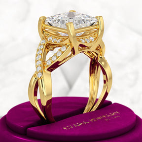 Nature Inspired 3 Carat Princess Cut Lab Grown Diamond Wedding Ring - Evara Jewelry LLC