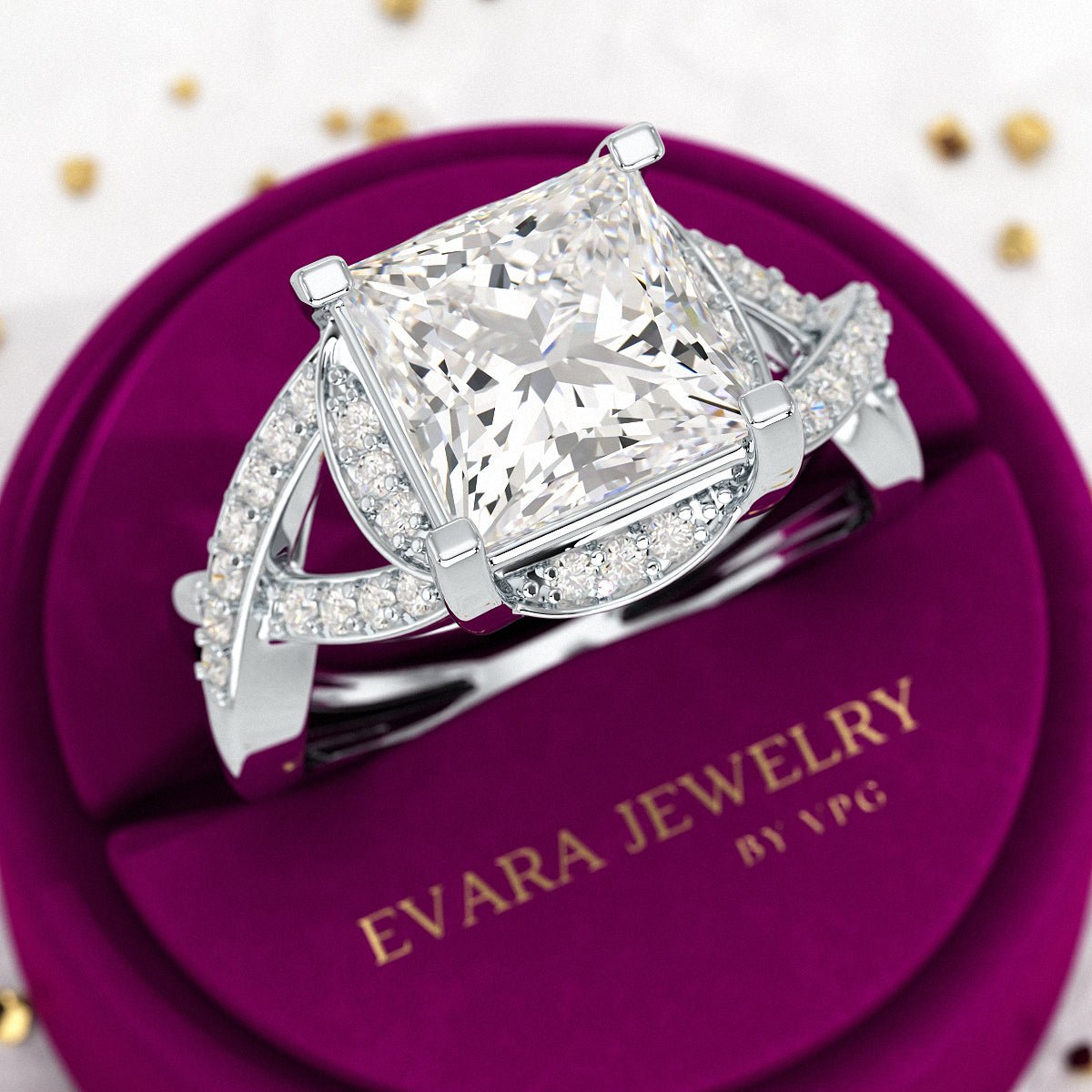 Nature Inspired 3 Carat Princess Cut Lab Grown Diamond Wedding Ring - Evara Jewelry LLC