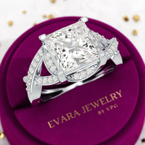 Nature Inspired 3 Carat Princess Cut Lab Grown Diamond Wedding Ring - Evara Jewelry LLC
