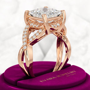 Nature Inspired 3 Carat Princess Cut Lab Grown Diamond Wedding Ring - Evara Jewelry LLC