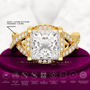 Nature Inspired 3 Carat Princess Cut Lab Grown Diamond Wedding Ring - Evara Jewelry LLC
