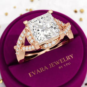 Nature Inspired 3 Carat Princess Cut Lab Grown Diamond Wedding Ring - Evara Jewelry LLC