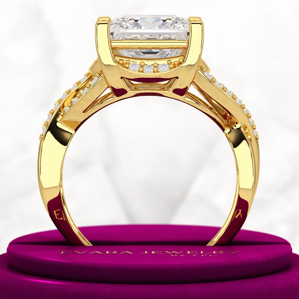 Nature Inspired 3 Carat Princess Cut Lab Grown Diamond Wedding Ring - Evara Jewelry LLC