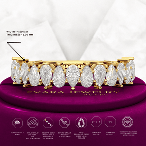 North South Pear Cut Diamond Art Deco Half Eternity Stacking Band - Evara Jewelry LLC