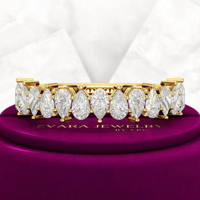 North South Pear Cut Diamond Art Deco Half Eternity Stacking Band - Evara Jewelry LLC