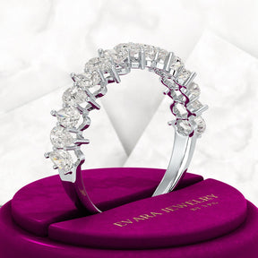 North South Pear Cut Diamond Art Deco Half Eternity Stacking Band - Evara Jewelry LLC