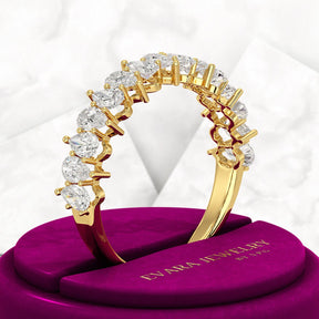 North South Pear Cut Diamond Art Deco Half Eternity Stacking Band - Evara Jewelry LLC